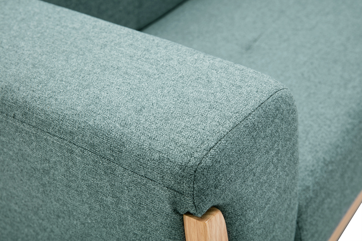 Divano scandinavo 2 posti in tessuto grigio-verde e legno chiaro FJORD