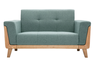 Divano scandinavo 2 posti in tessuto grigio-verde e legno chiaro FJORD