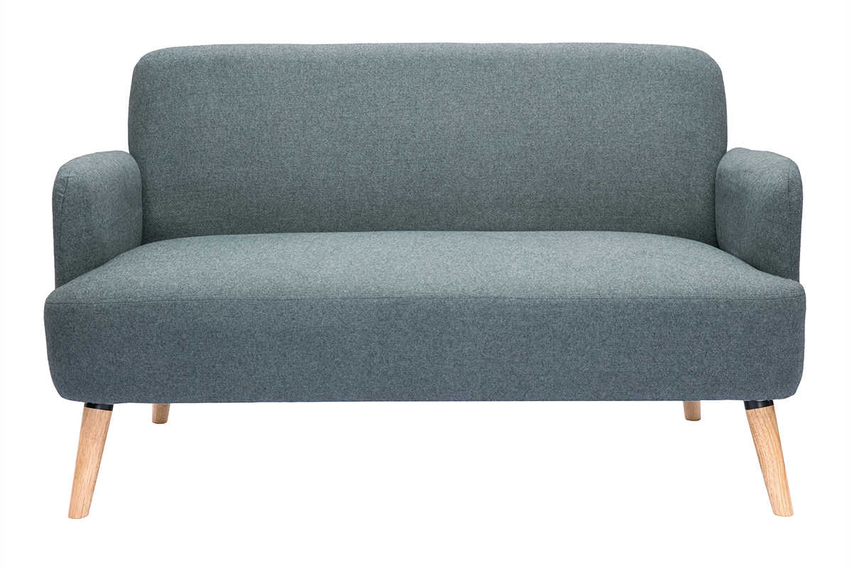 Divano scandinavo 2 posti in tessuto grigio-verde e legno chiaro ISKO