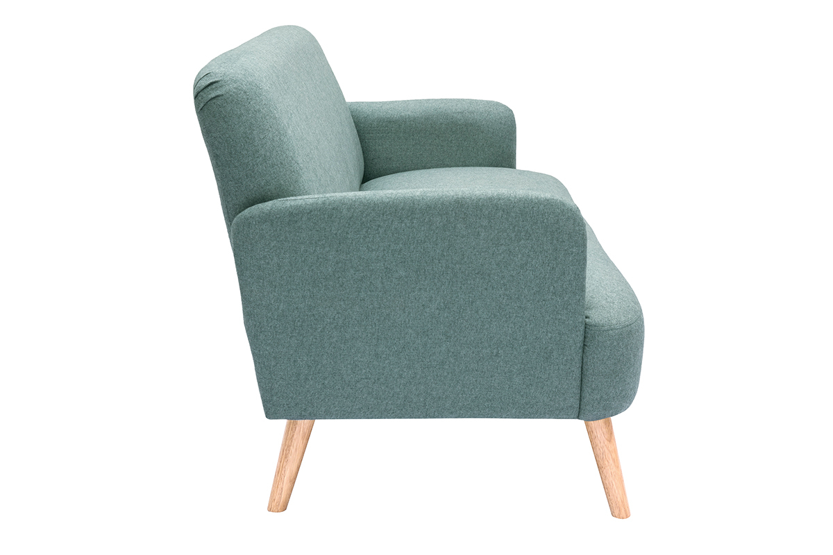 Divano scandinavo 2 posti in tessuto grigio-verde e legno chiaro ISKO