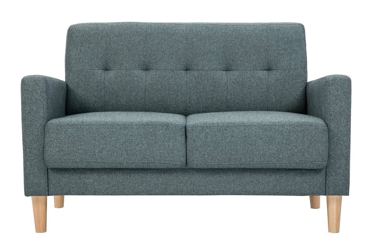 Divano scandinavo 2 posti in tessuto grigio verde e legno chiaro MOON