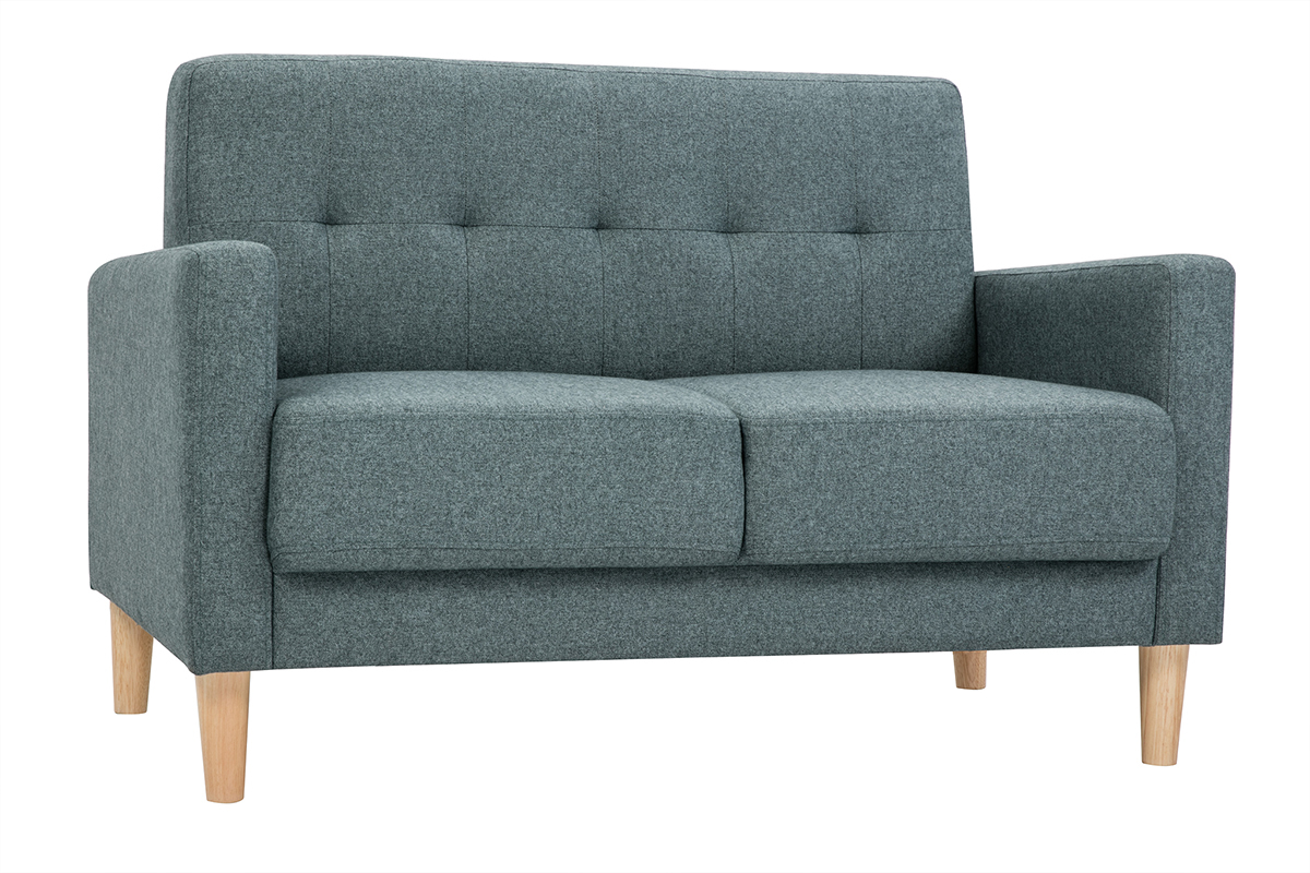 Divano scandinavo 2 posti in tessuto grigio verde e legno chiaro MOON