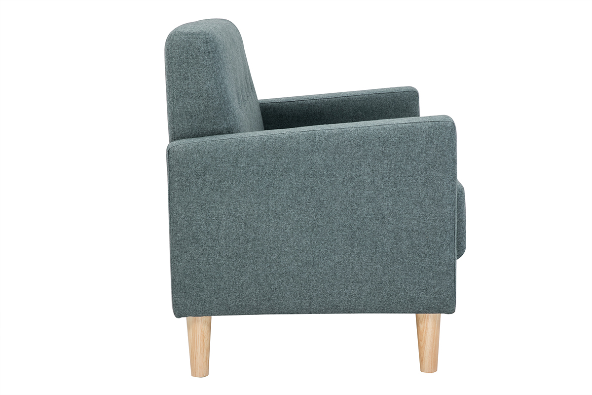Divano scandinavo 2 posti in tessuto grigio verde e legno chiaro MOON
