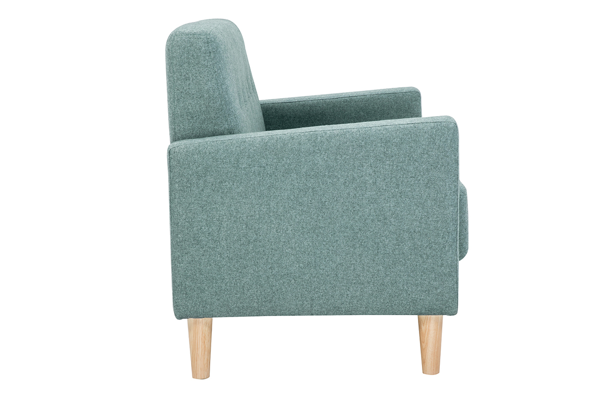 Divano scandinavo 2 posti in tessuto grigio verde e legno chiaro MOON