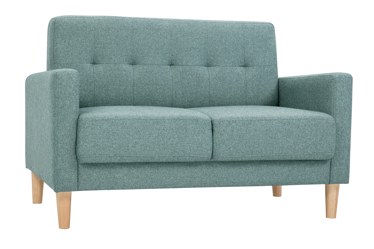 Divano scandinavo 2 posti in tessuto grigio verde e legno chiaro MOON