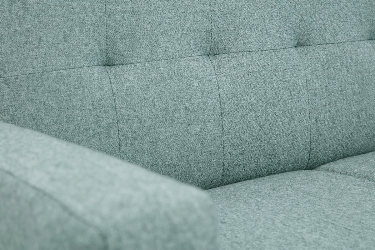 Divano scandinavo 2 posti in tessuto grigio verde e legno chiaro MOON