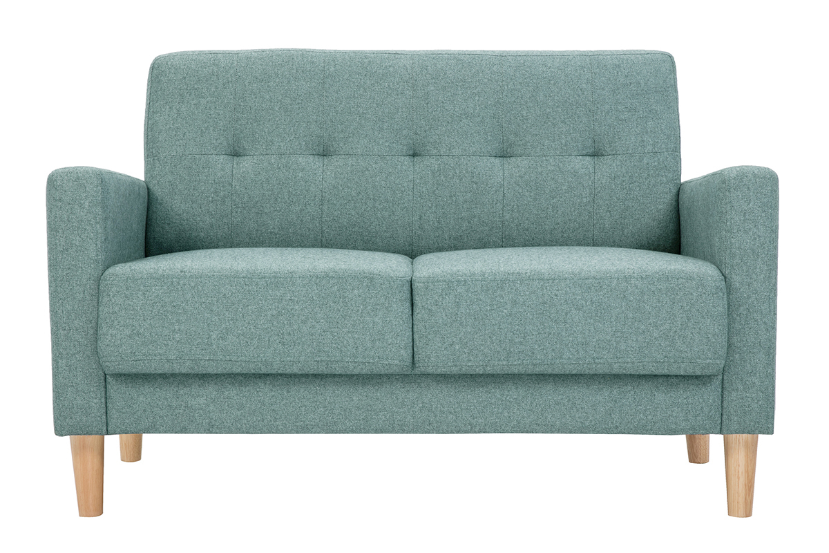 Divano scandinavo 2 posti in tessuto grigio verde e legno chiaro MOON