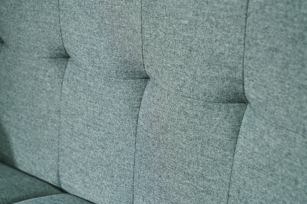 Divano scandinavo 2 posti in tessuto grigio verde e legno chiaro MOON