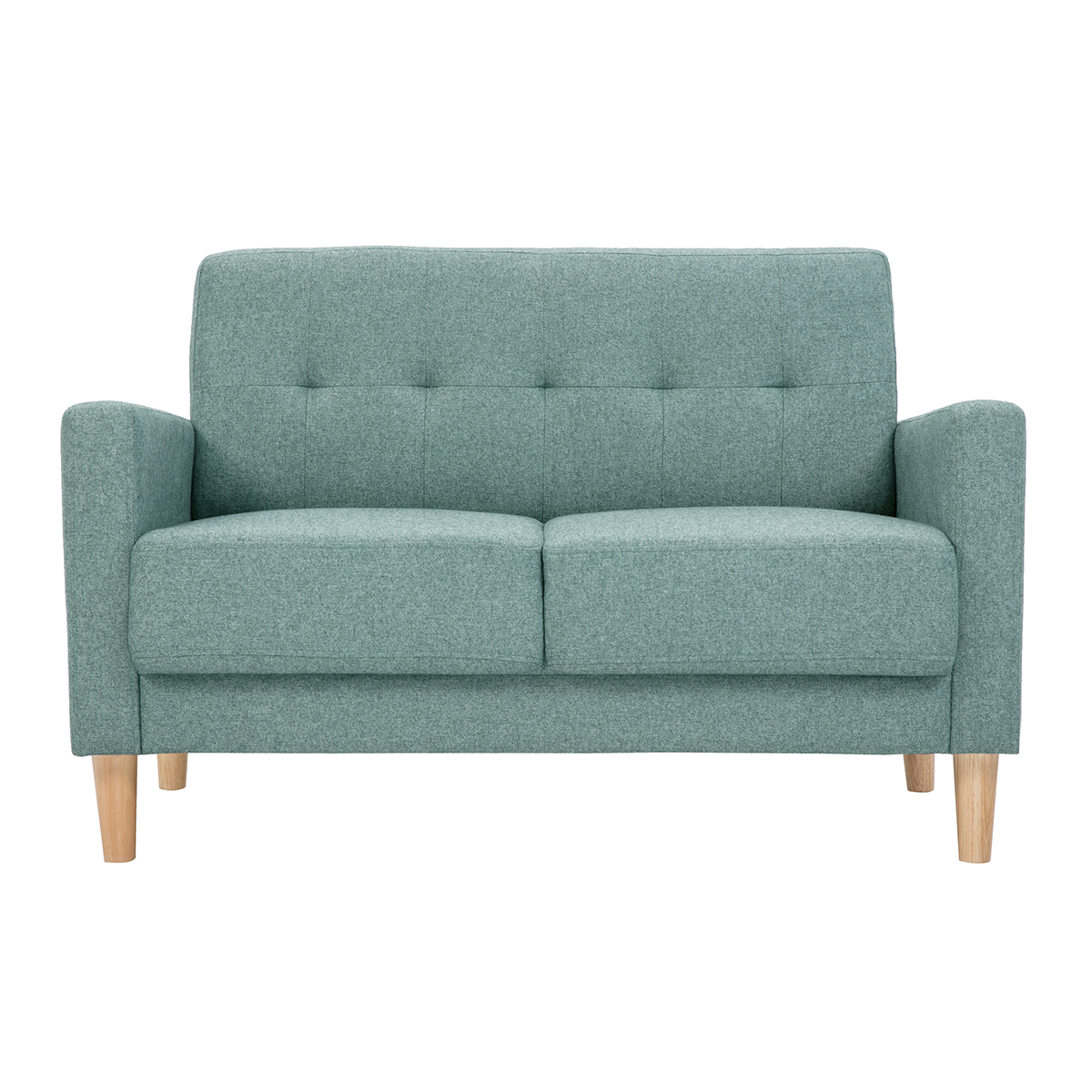 Divano scandinavo 2 posti in tessuto grigio verde e legno chiaro MOON