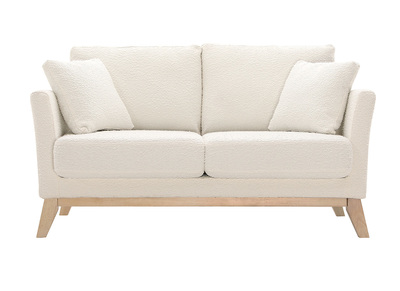 Divano scandinavo 2 posti sfoderabile bianco effetto lana bouclé e base legno OSLO