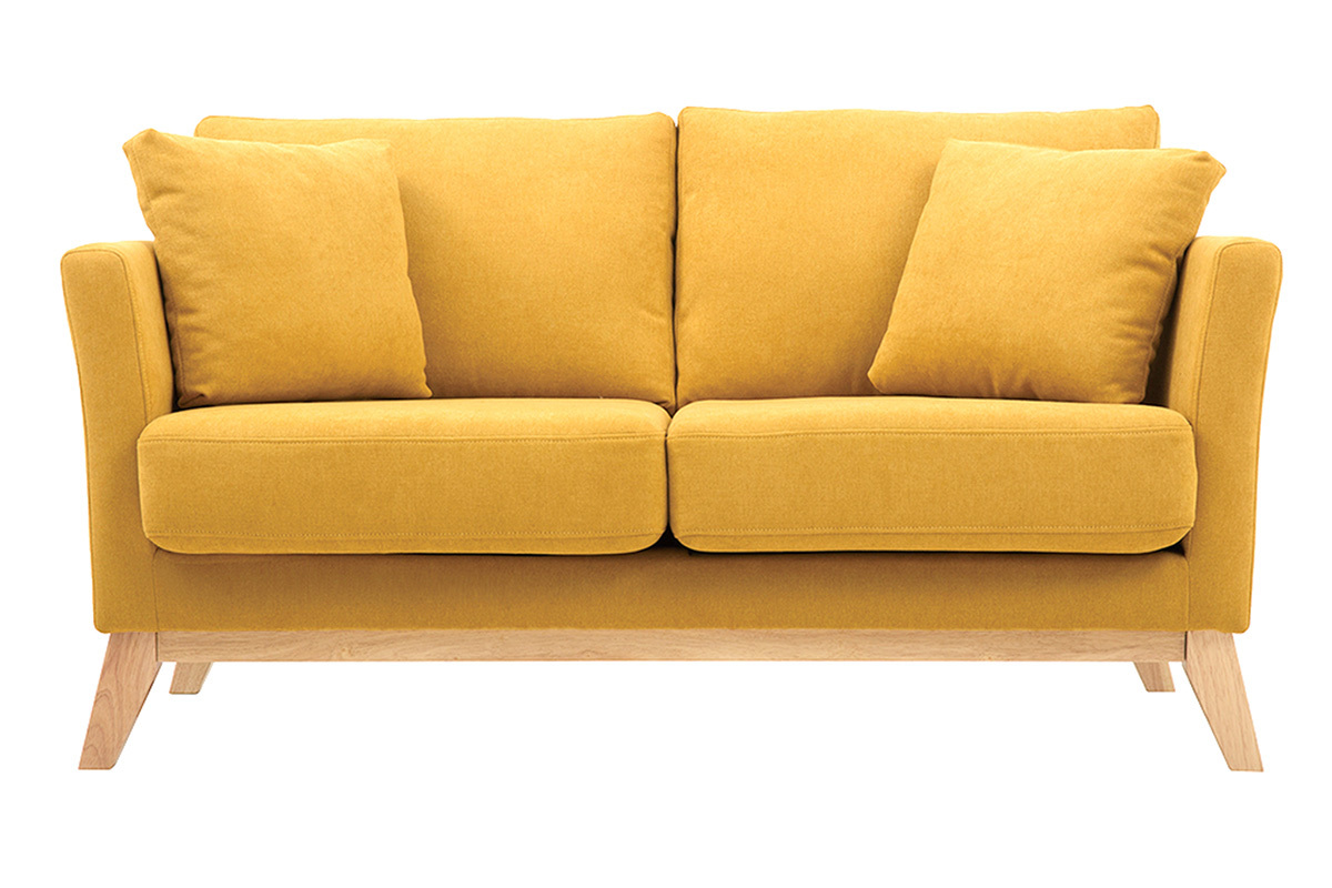Divano scandinavo 2 posti sfoderabile effetto velluto giallo senape OSLO