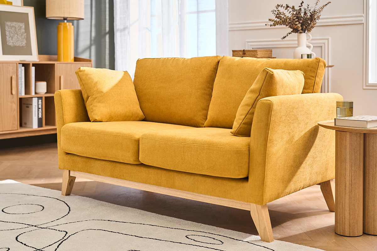 Divano scandinavo 2 posti sfoderabile effetto velluto giallo senape OSLO