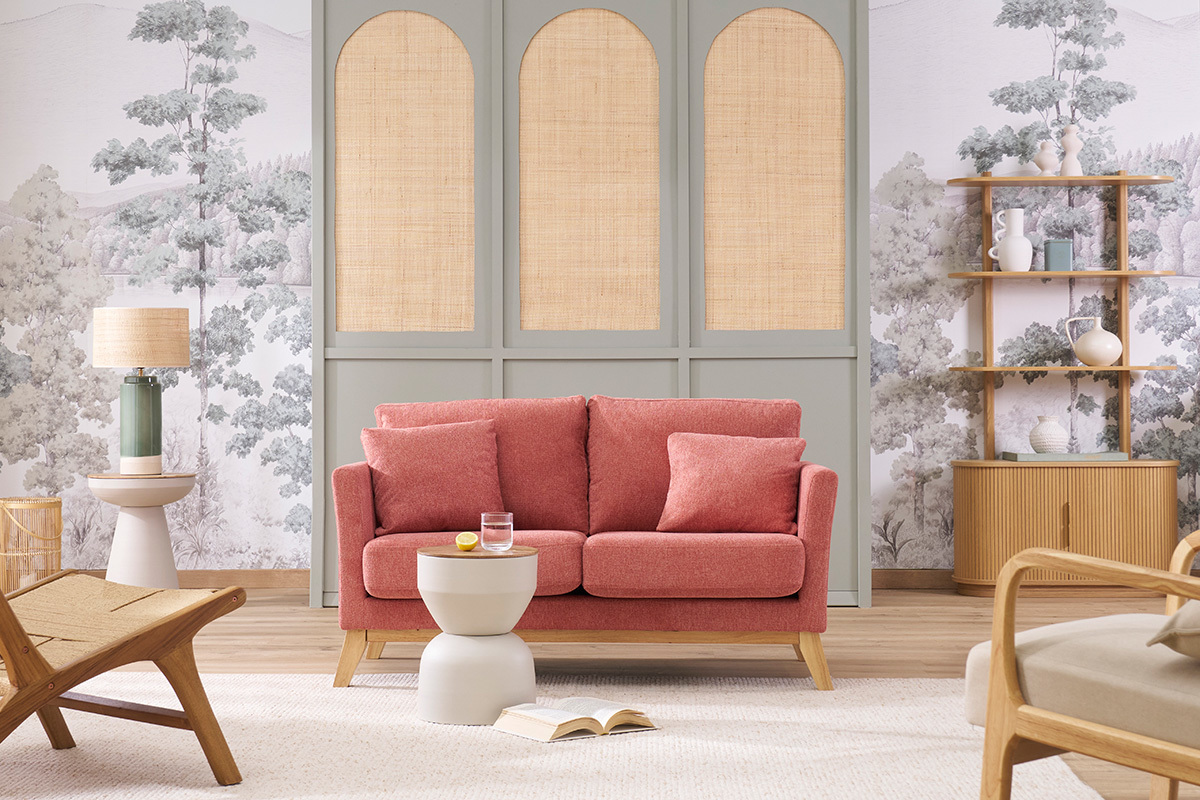 Divano scandinavo 2 posti sfoderabile effetto velluto testurizzato terracotta OSLO