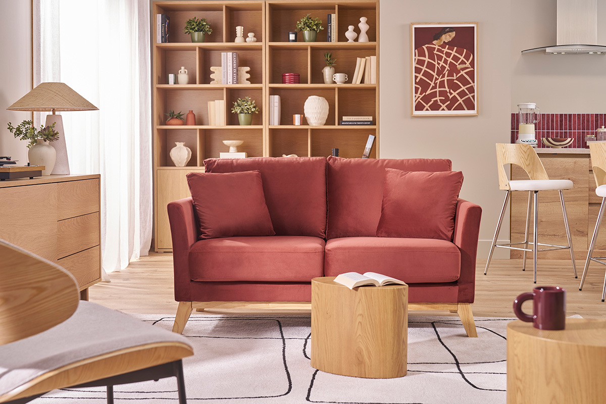 Divano scandinavo 2 posti sfoderabile velluto bordeaux OSLO