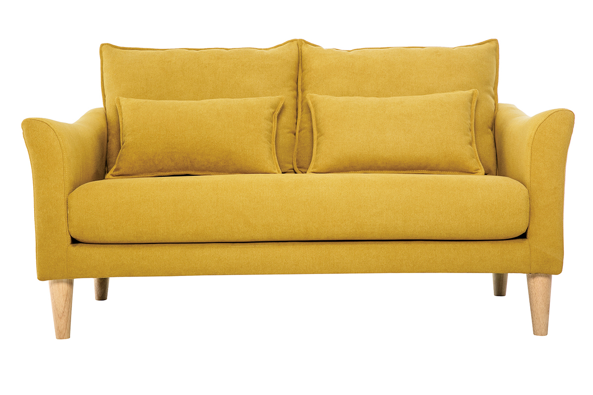Divano scandinavo 2 posti tessuto effetto velluto giallo senape KATE