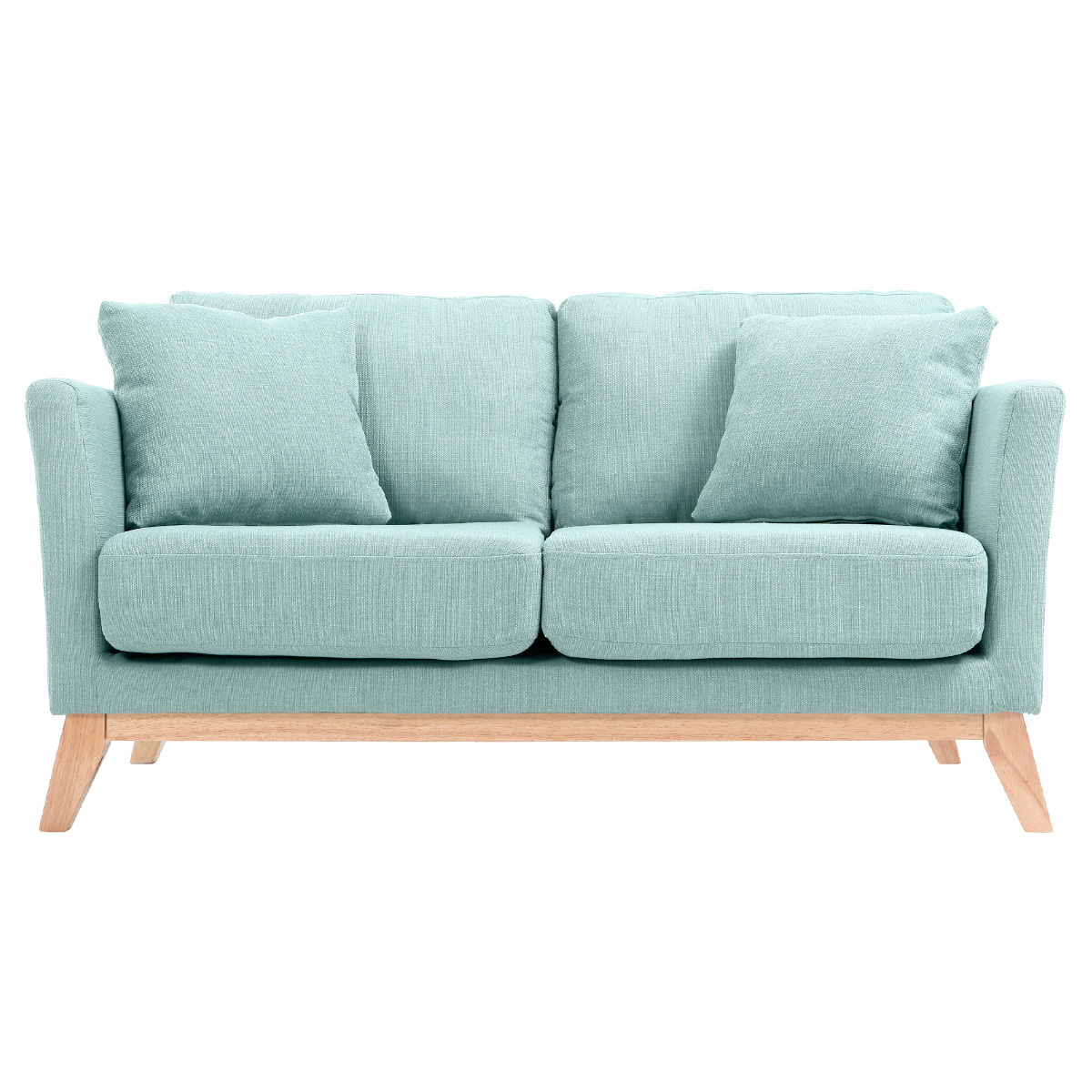 Divano scandinavo 2 posti verde laguna e piedi in legno chiaro OSLO