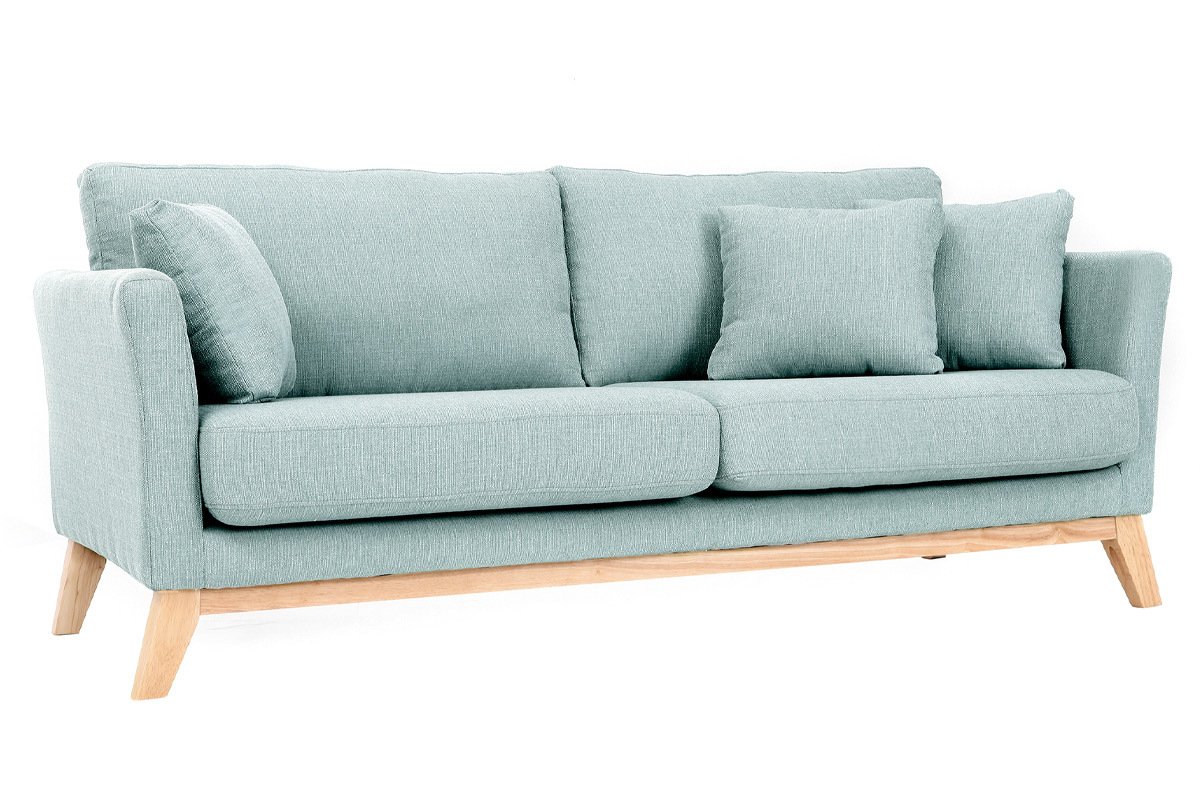 Divano scandinavo 3 posti blu laguna piedi legno OSLO