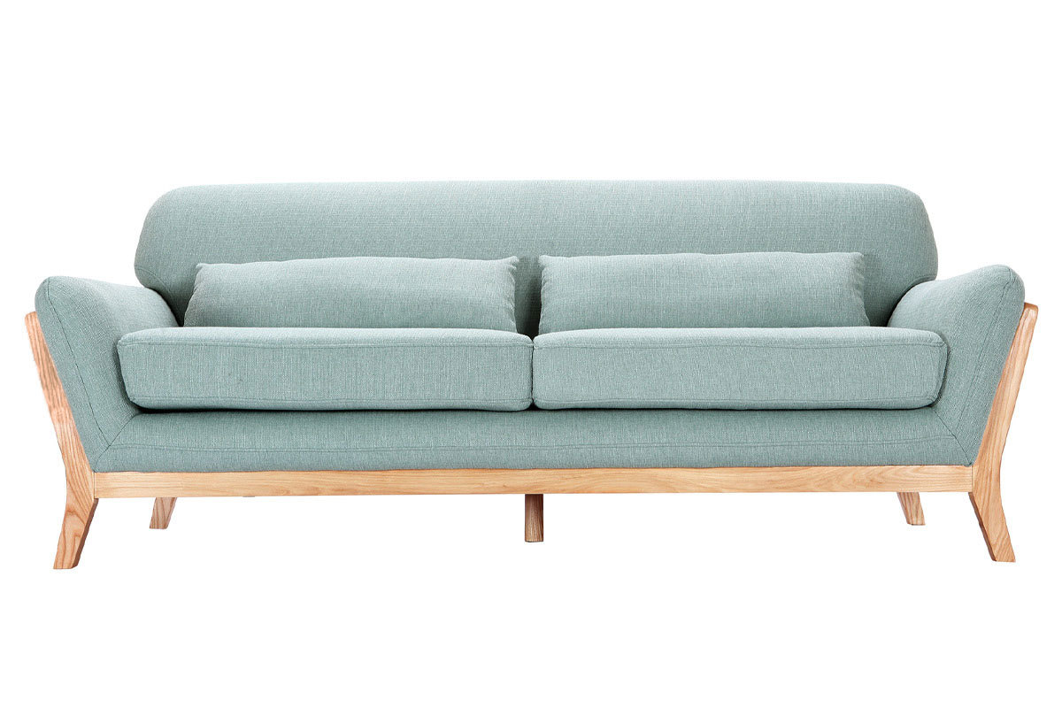 Divano scandinavo 3 posti blu laguna piedi legno YOKO