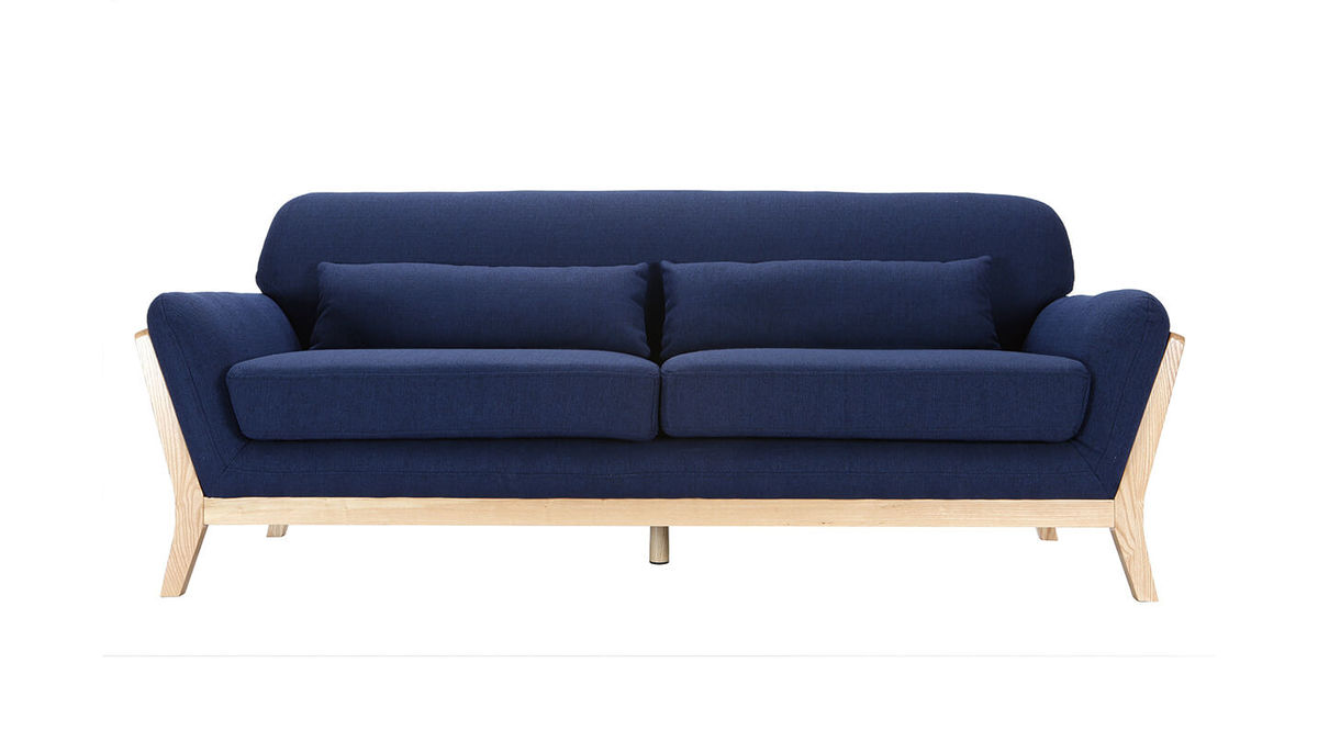 Divano scandinavo 3 posti blu marino piedi legno YOKO