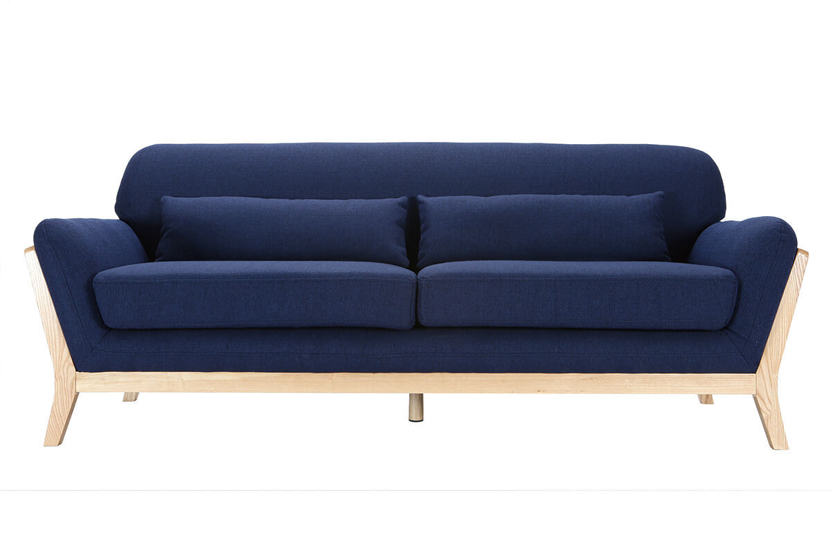 Divano scandinavo 3 posti blu marino piedi legno YOKO