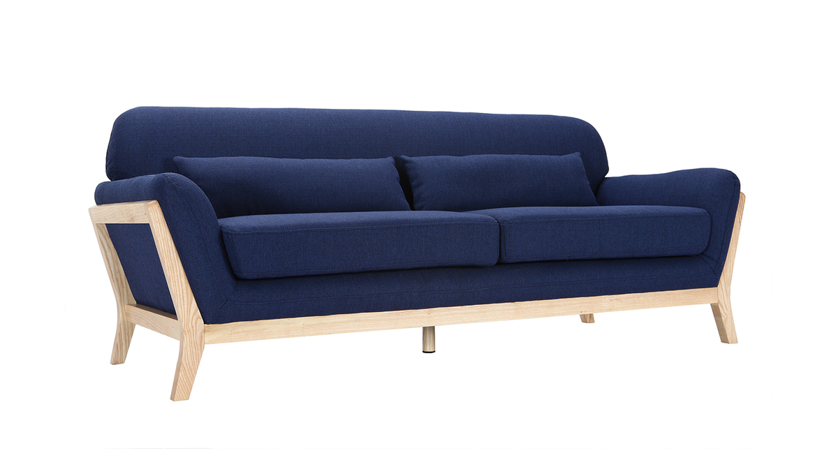 Divano scandinavo 3 posti blu marino piedi legno YOKO