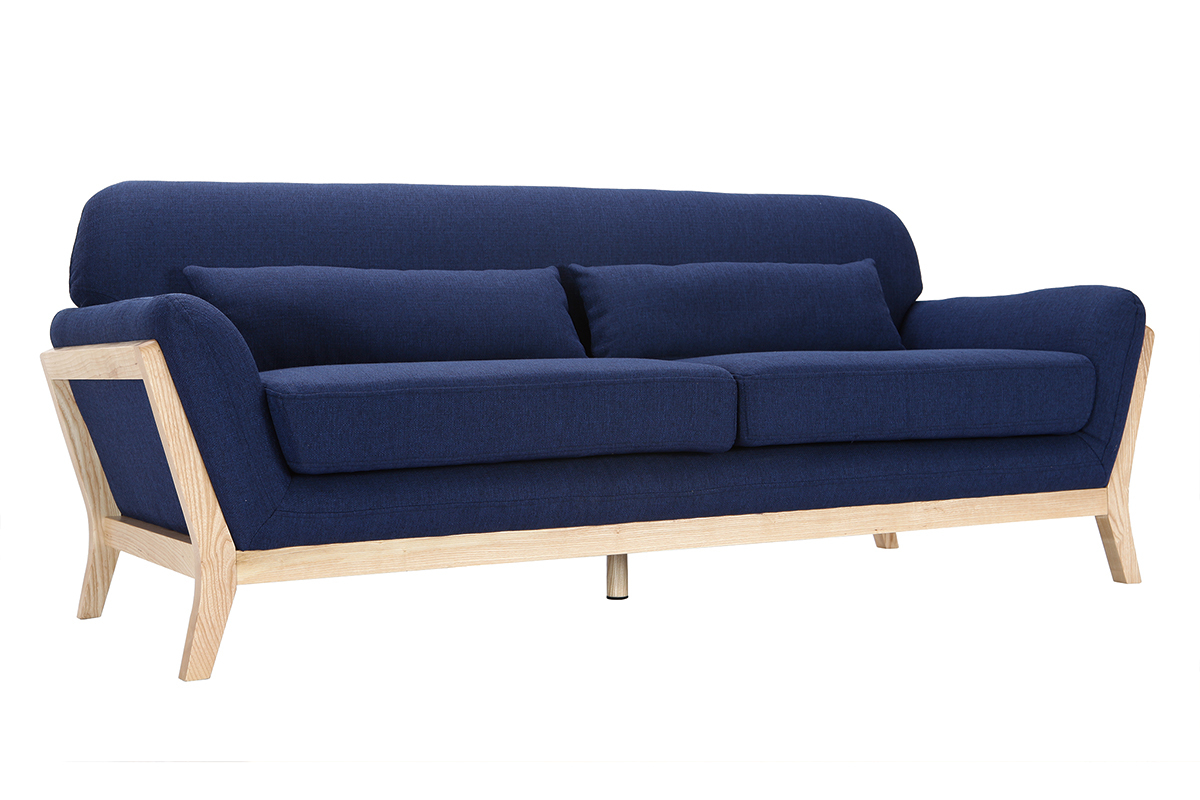 Divano scandinavo 3 posti blu marino piedi legno YOKO