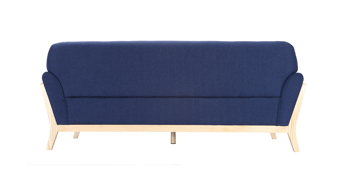 Divano scandinavo 3 posti blu marino piedi legno YOKO