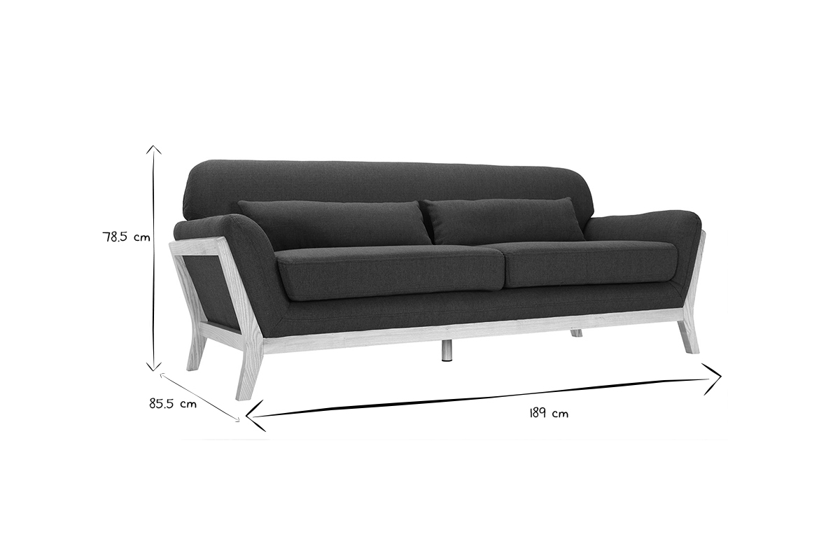 Divano scandinavo 3 posti blu marino piedi legno YOKO
