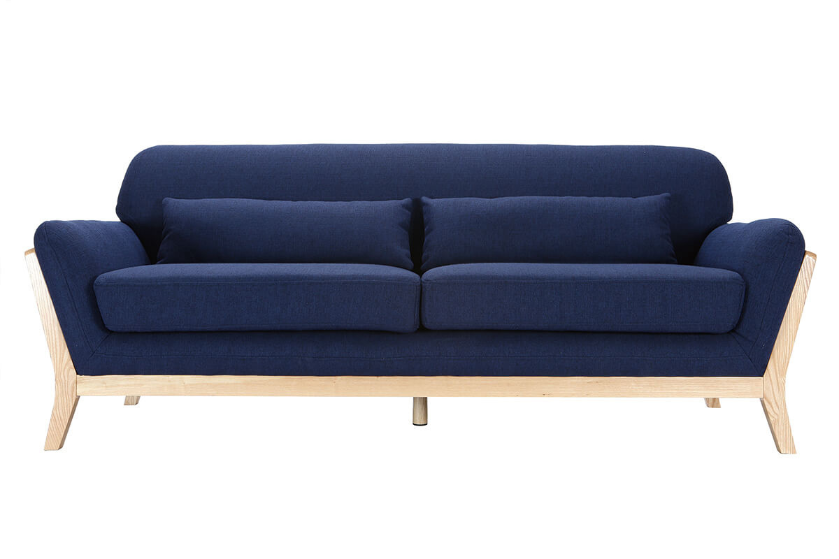 Divano scandinavo 3 posti blu marino piedi legno YOKO