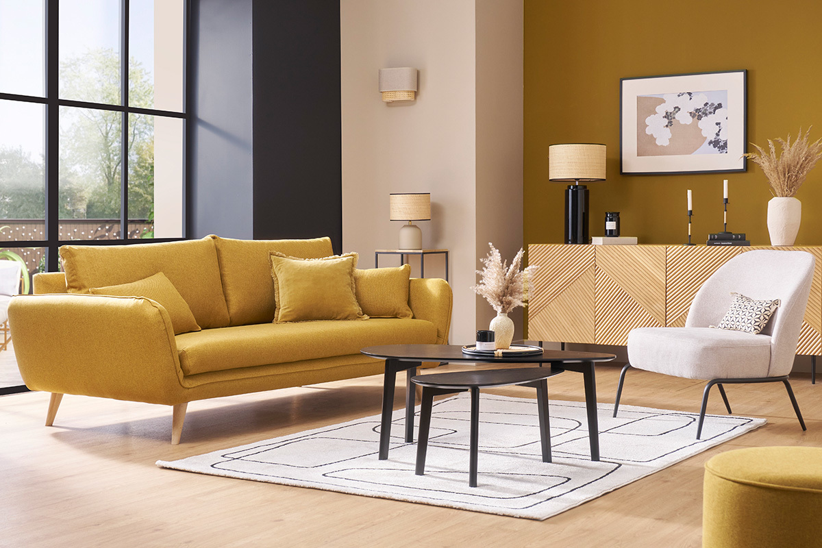 Divano scandinavo 3 posti giallo cumino CREEP