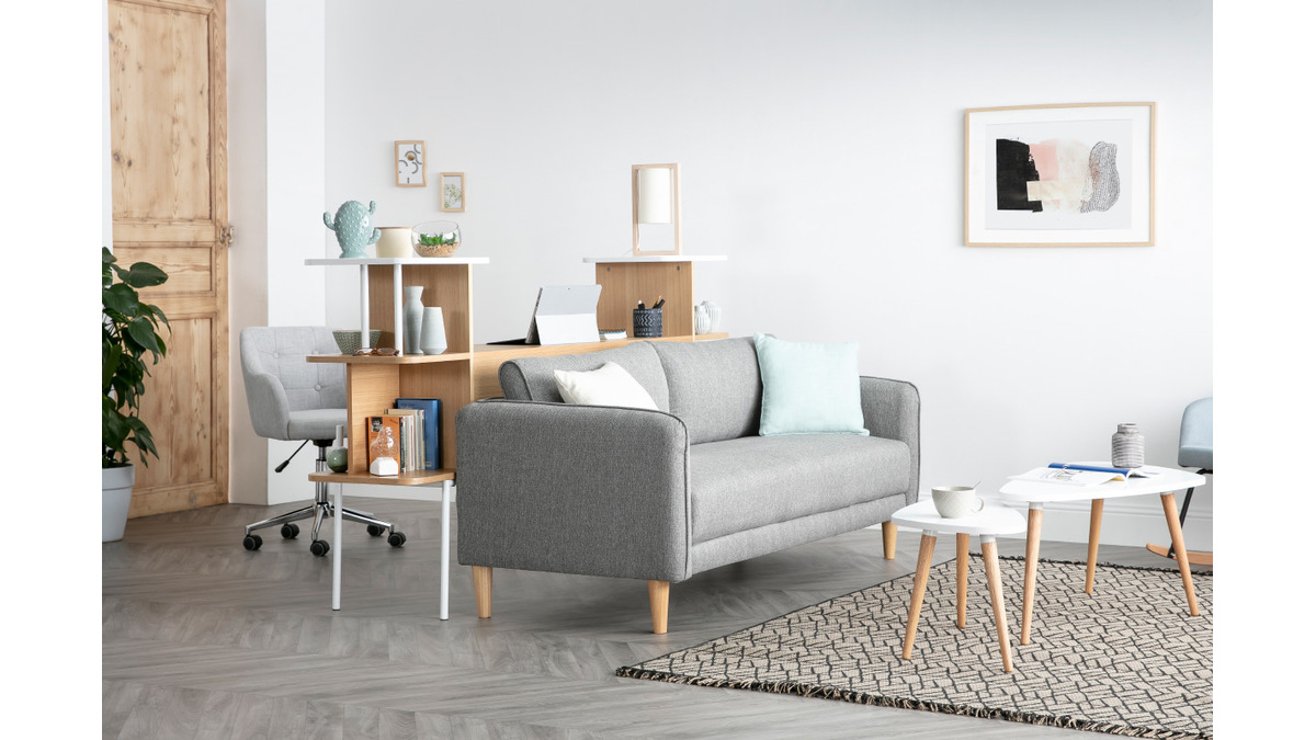 Divano scandinavo 3 posti grigio chiaro KURT