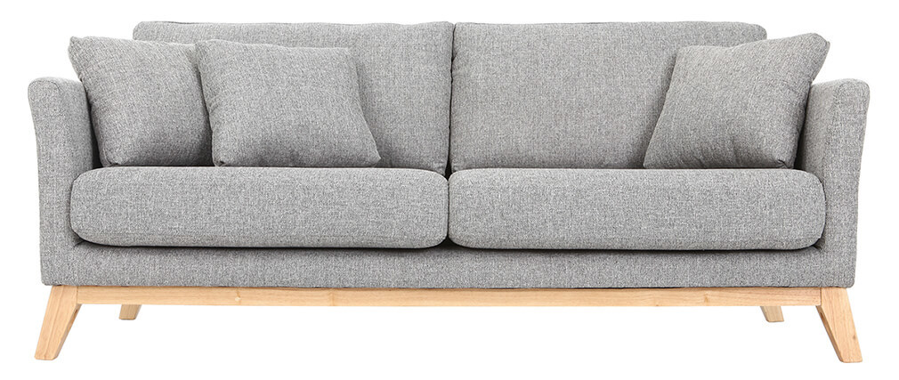 Divano Scandinavo 2 Posti YOKO Miliboo - Grigio Con Piedi In Legno, Incl. Cuscini Lombari
