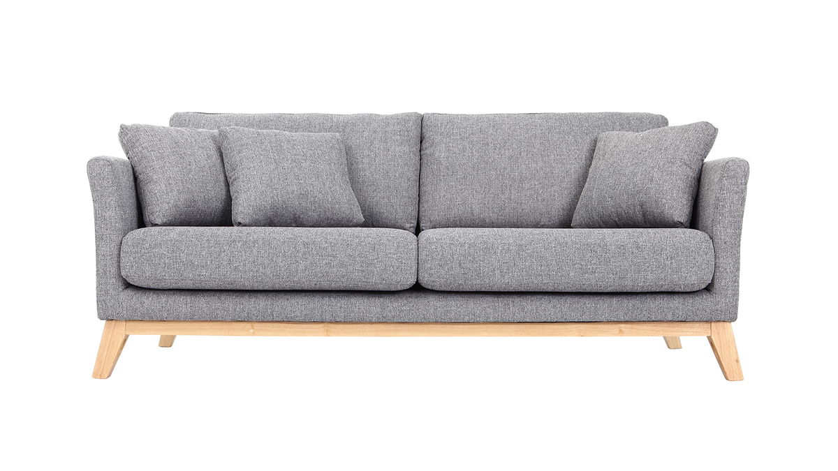 miliboo - Divano Design 2 Posti Tessuto Grigio Chiaro Piedi In Quercia