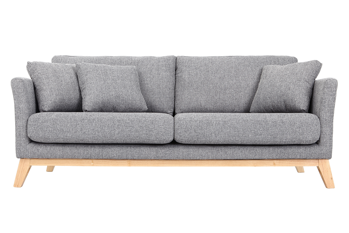 Divano scandinavo 3 posti grigio chiaro piedi legno OSLO
