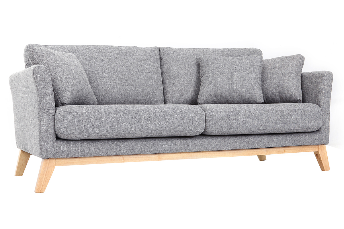 Divano scandinavo 3 posti grigio chiaro piedi legno OSLO
