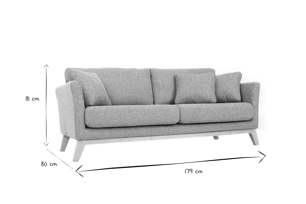 Divano scandinavo 3 posti grigio chiaro piedi legno OSLO