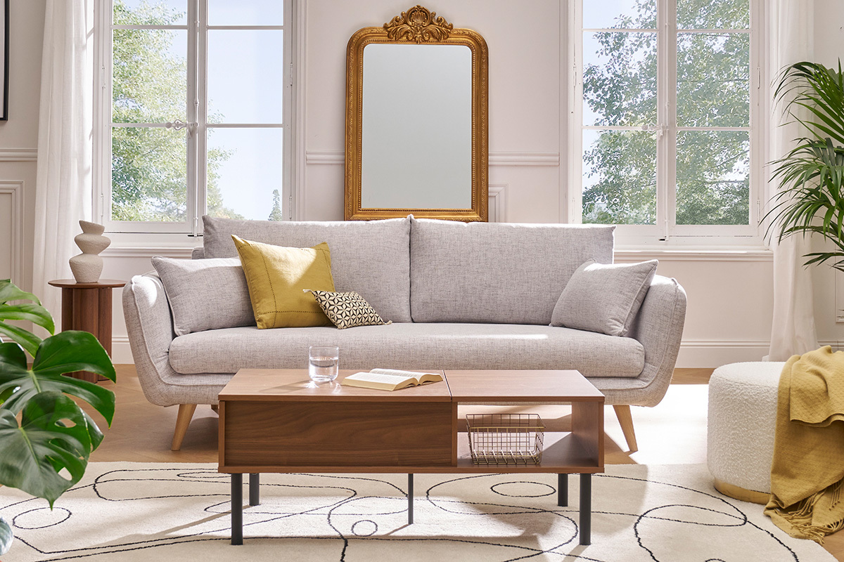 Divano scandinavo 3 posti grigio chiaro screziato CREEP