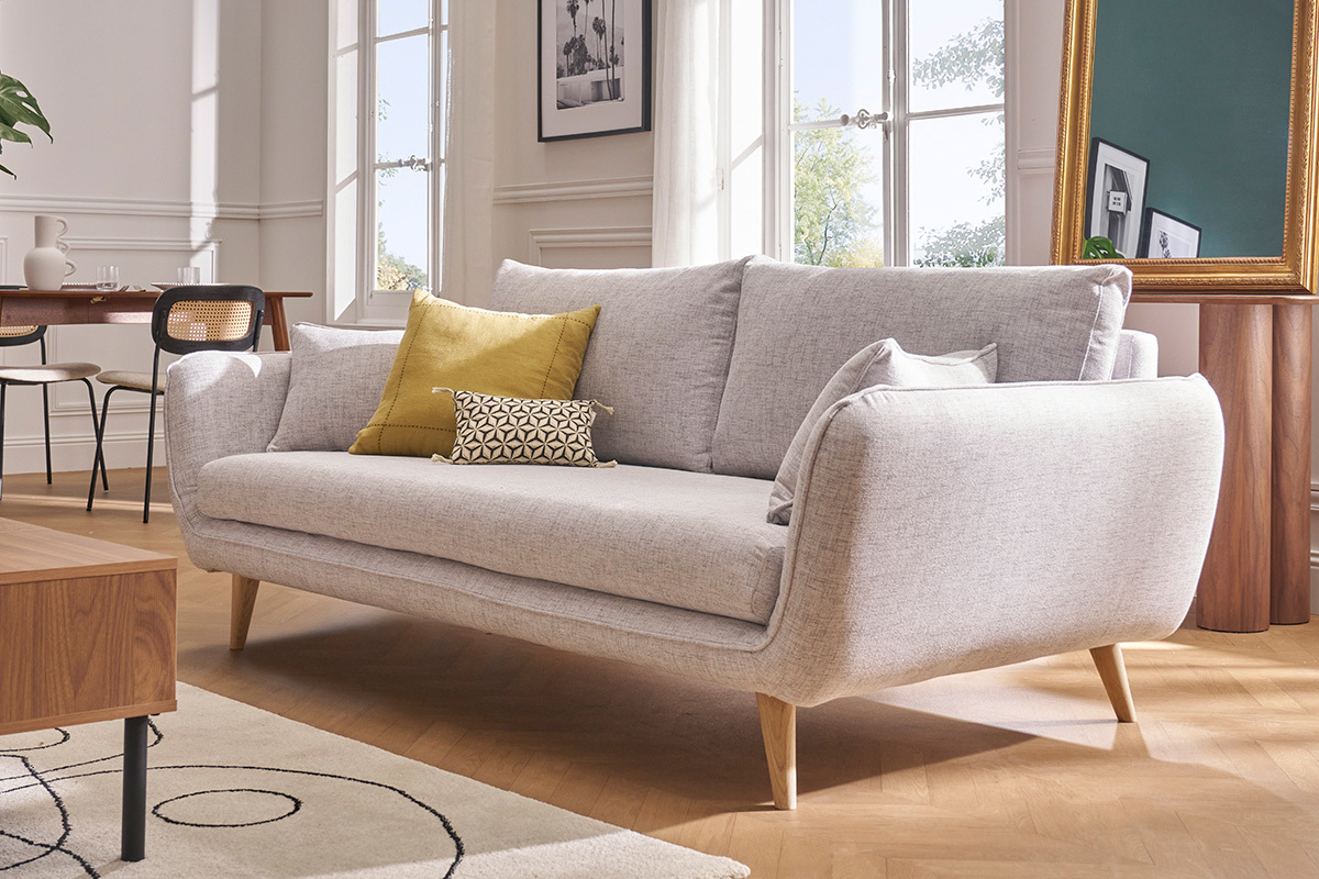 Divano scandinavo 3 posti grigio chiaro screziato CREEP