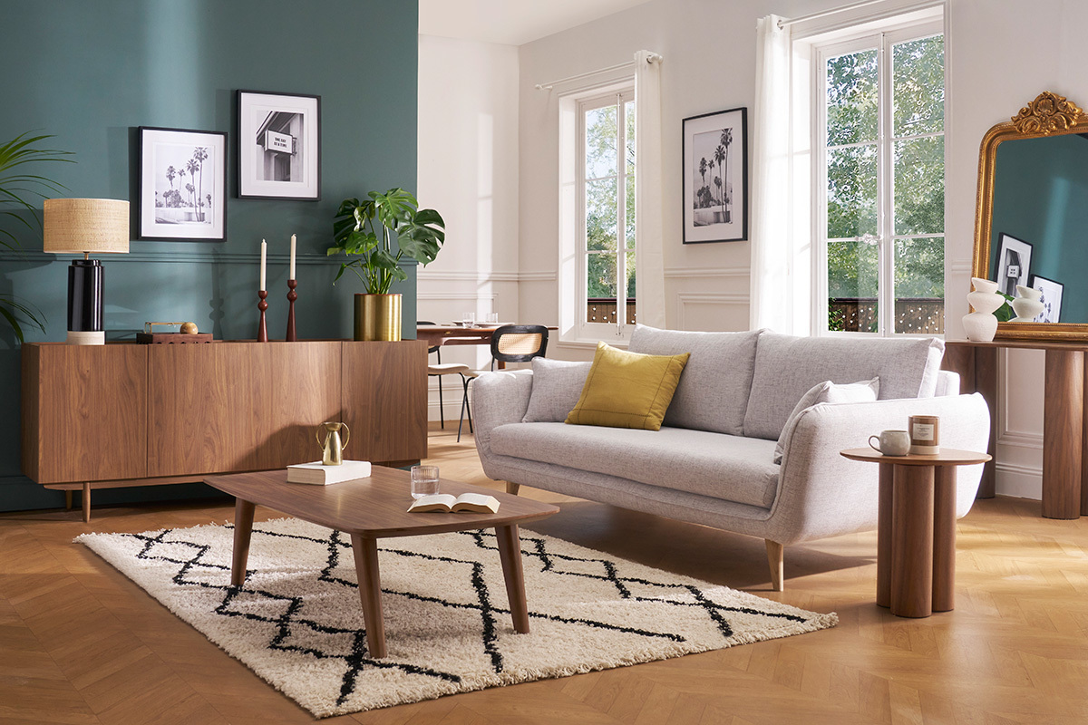 Divano scandinavo 3 posti grigio chiaro screziato CREEP