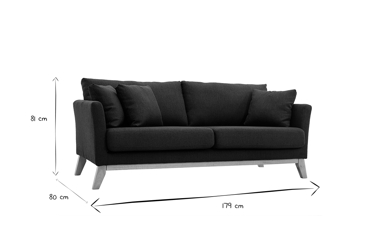 Divano scandinavo 3 posti grigio scuro piedi legno OSLO
