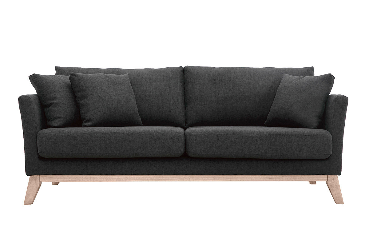 Divano scandinavo 3 posti grigio scuro piedi legno OSLO