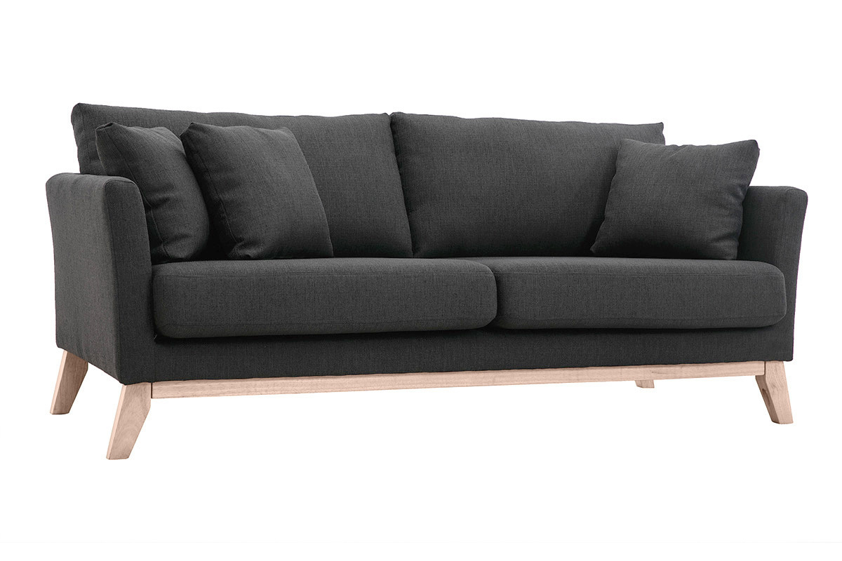 Divano scandinavo 3 posti grigio scuro piedi legno OSLO