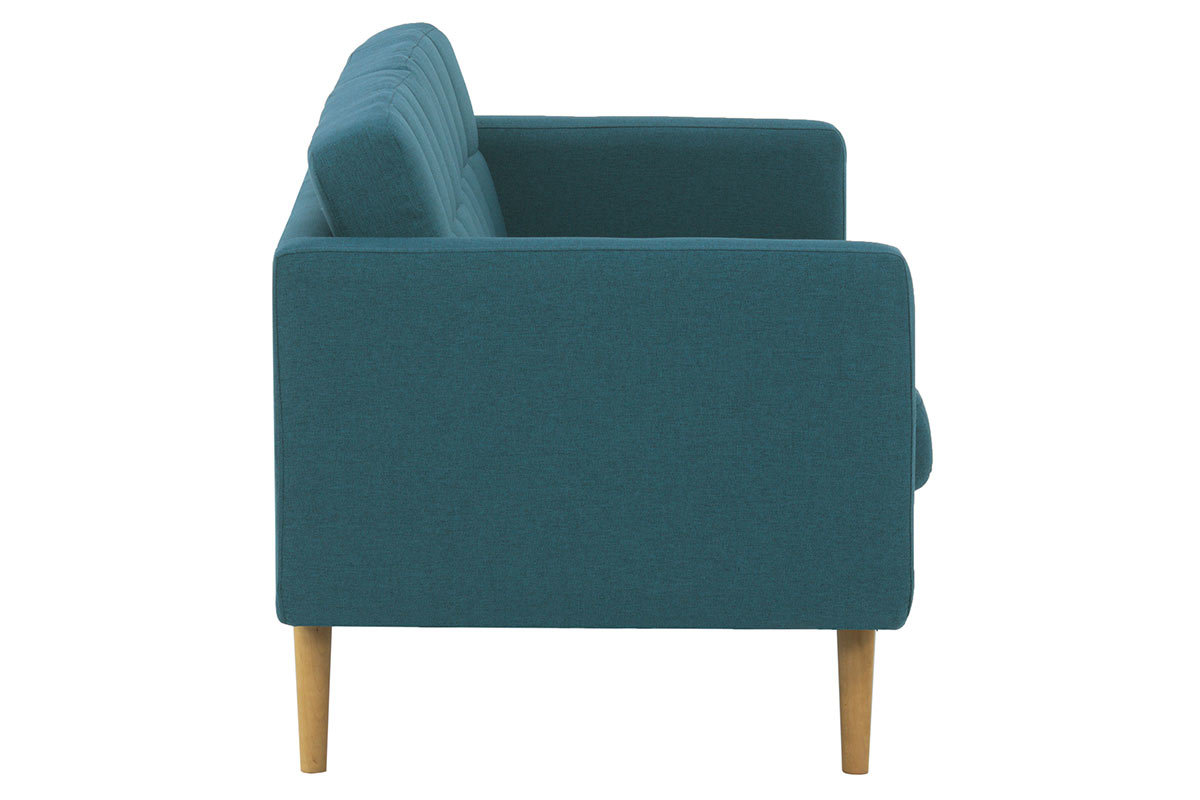 Divano scandinavo 3 posti in tessuto blu anatra e legno  ELFE