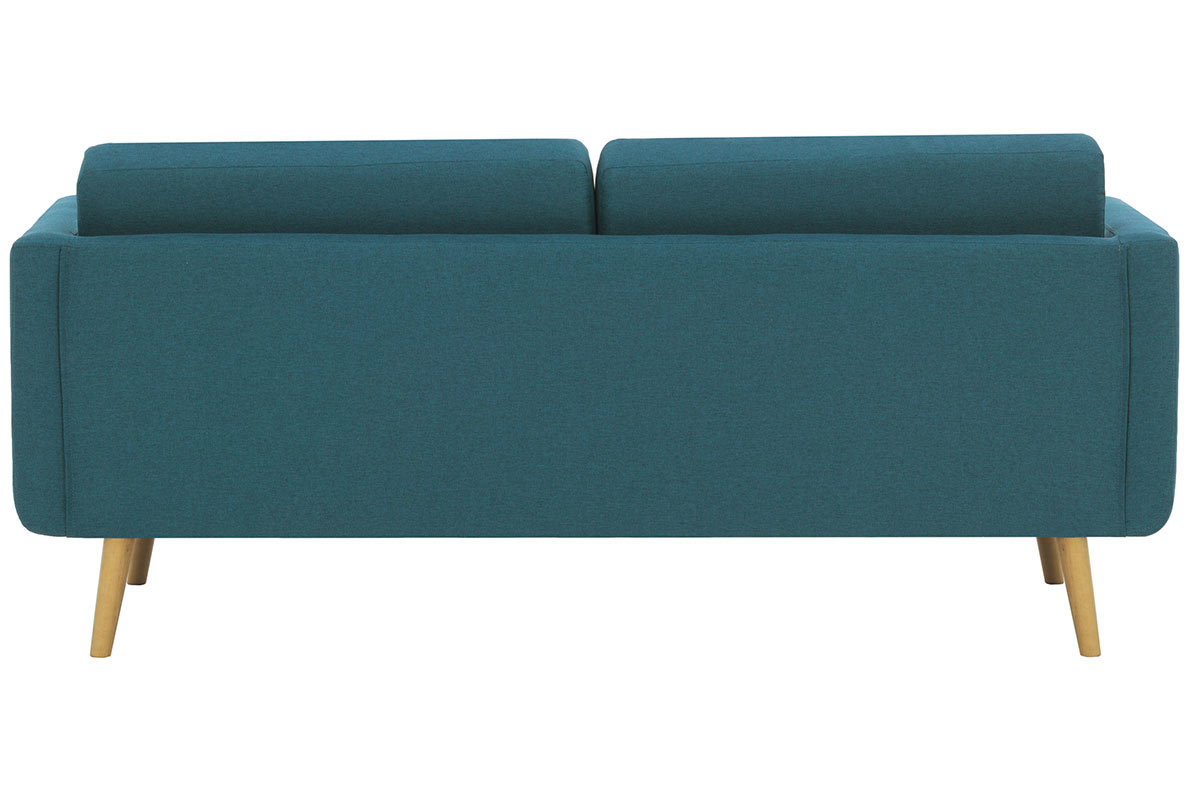 Divano scandinavo 3 posti in tessuto blu anatra e legno  ELFE