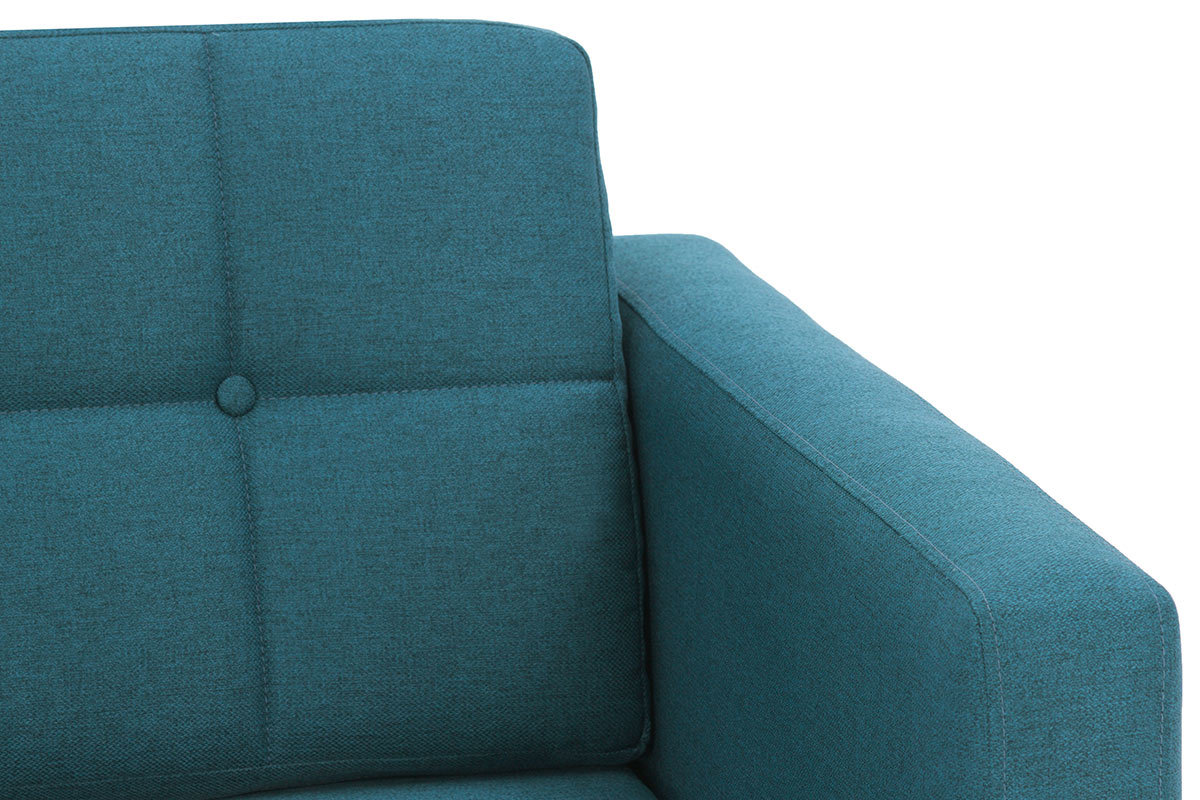 Divano scandinavo 3 posti in tessuto blu anatra e legno  ELFE