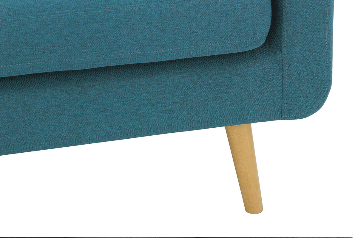 Divano scandinavo 3 posti in tessuto blu anatra e legno  ELFE