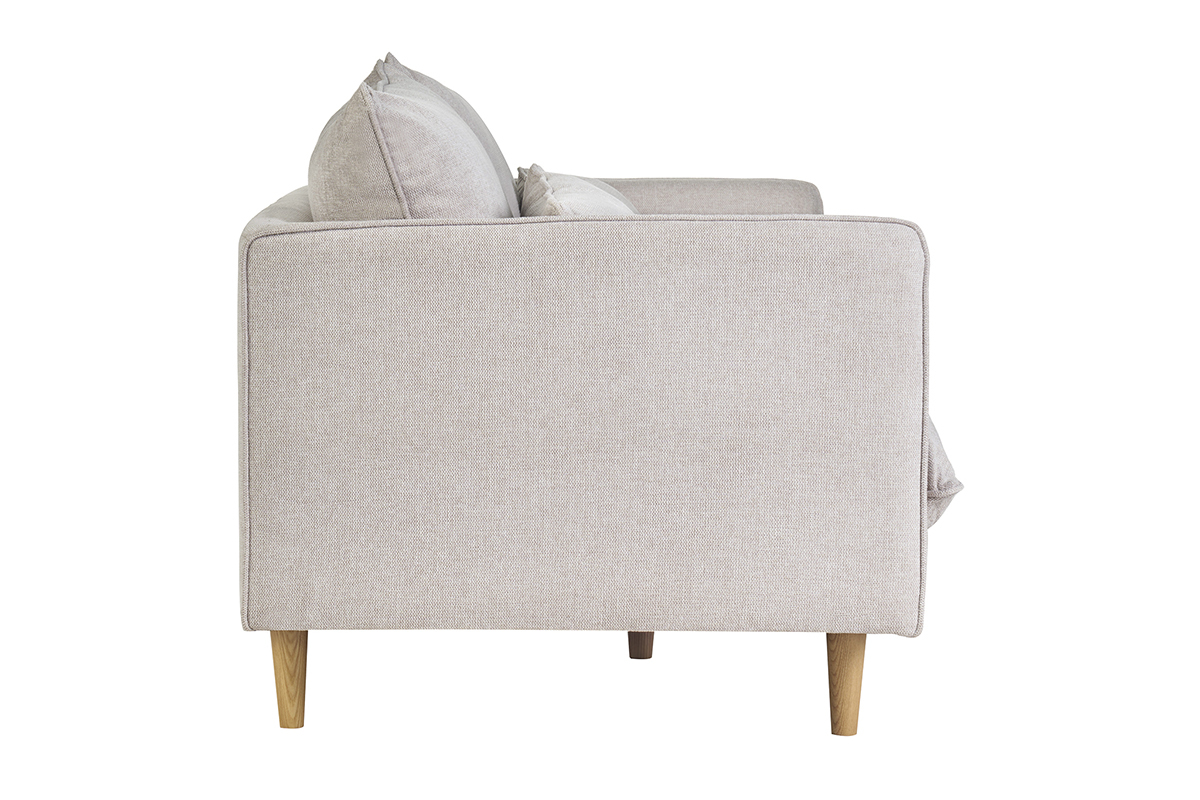 Divano scandinavo 3 posti in tessuto effetto velluto testurizzato beige e legno chiaro CLAYTON