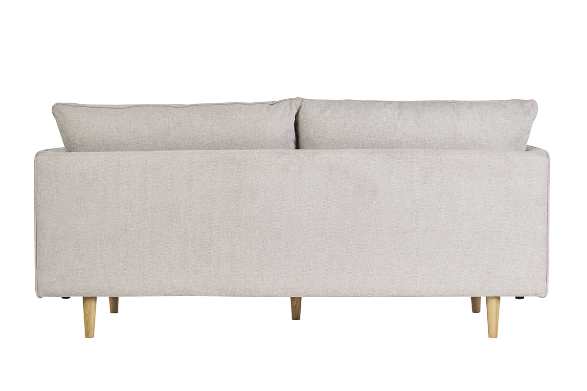 Divano scandinavo 3 posti in tessuto effetto velluto testurizzato beige e legno chiaro CLAYTON