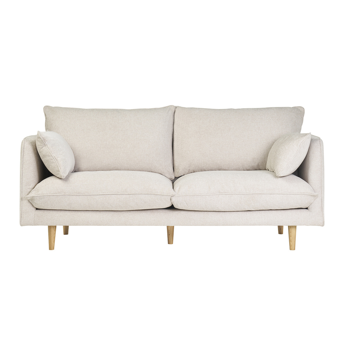 Divano scandinavo 3 posti in tessuto effetto velluto testurizzato beige e legno chiaro CLAYTON