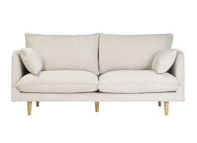 Divano scandinavo 3 posti in tessuto effetto velluto testurizzato beige e legno chiaro CLAYTON